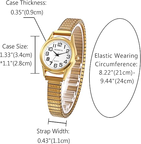 Miniatura 4 de JewelryWe Reloj de pulsera con esfera grande para mujer, color dorado, plateado, banda elástica para Navidad