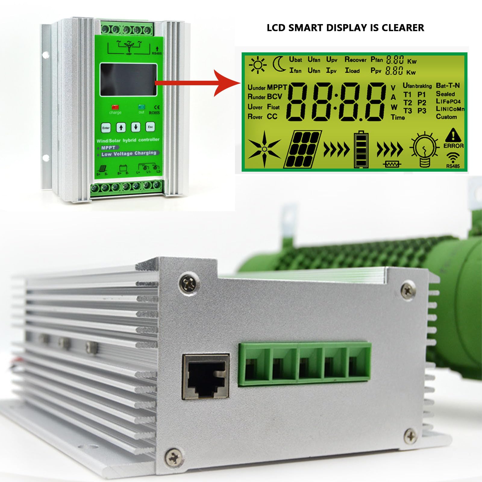 Wind Solar hybrydowy regulator ładowania MPPT 12 V/24 V/48 V regulator doładowania 3000 W-10000 W do ładowania akumulatora turbiny wiatrowej