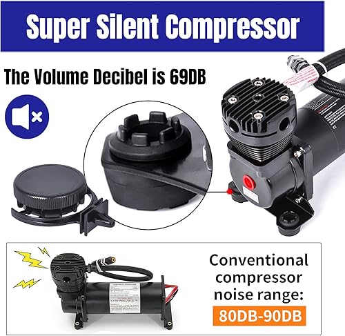Miniatura 2 de Compresor de aire ultra silencioso, 38 NPT Super Silent 69DB 12V 300PSI Air Ride Suspensión CompresorBocina de tren de Aire para trenCamiónCoche