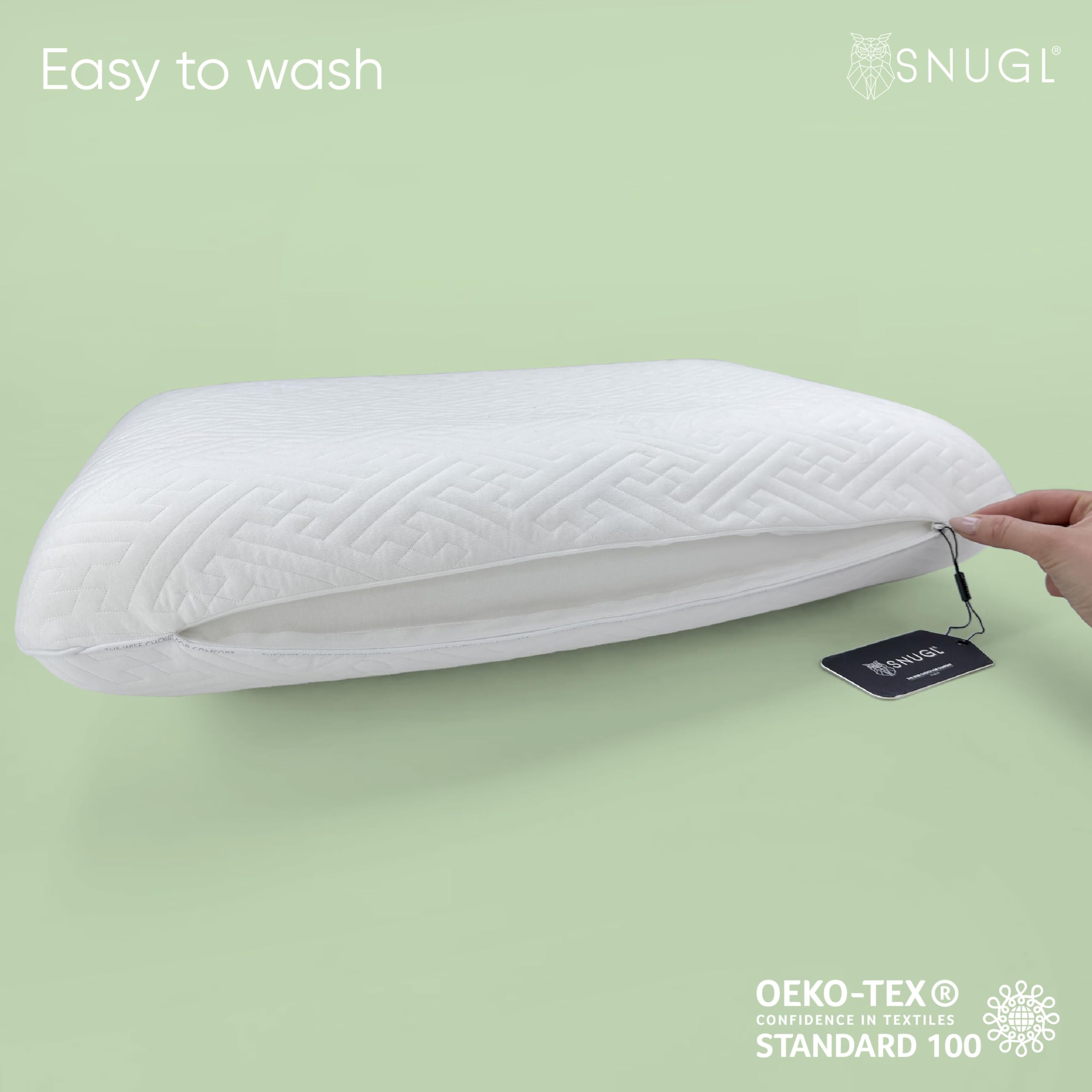 SNUGL Cuscino Classico in Memory Foam – Cuscino Ortopedico per Dolori Cervicali, al Collo e alle Spalle – Supporto Ergonomico per Dormire su un Fianco o sulla Schiena – Cuscino Letto Ipoallergenico