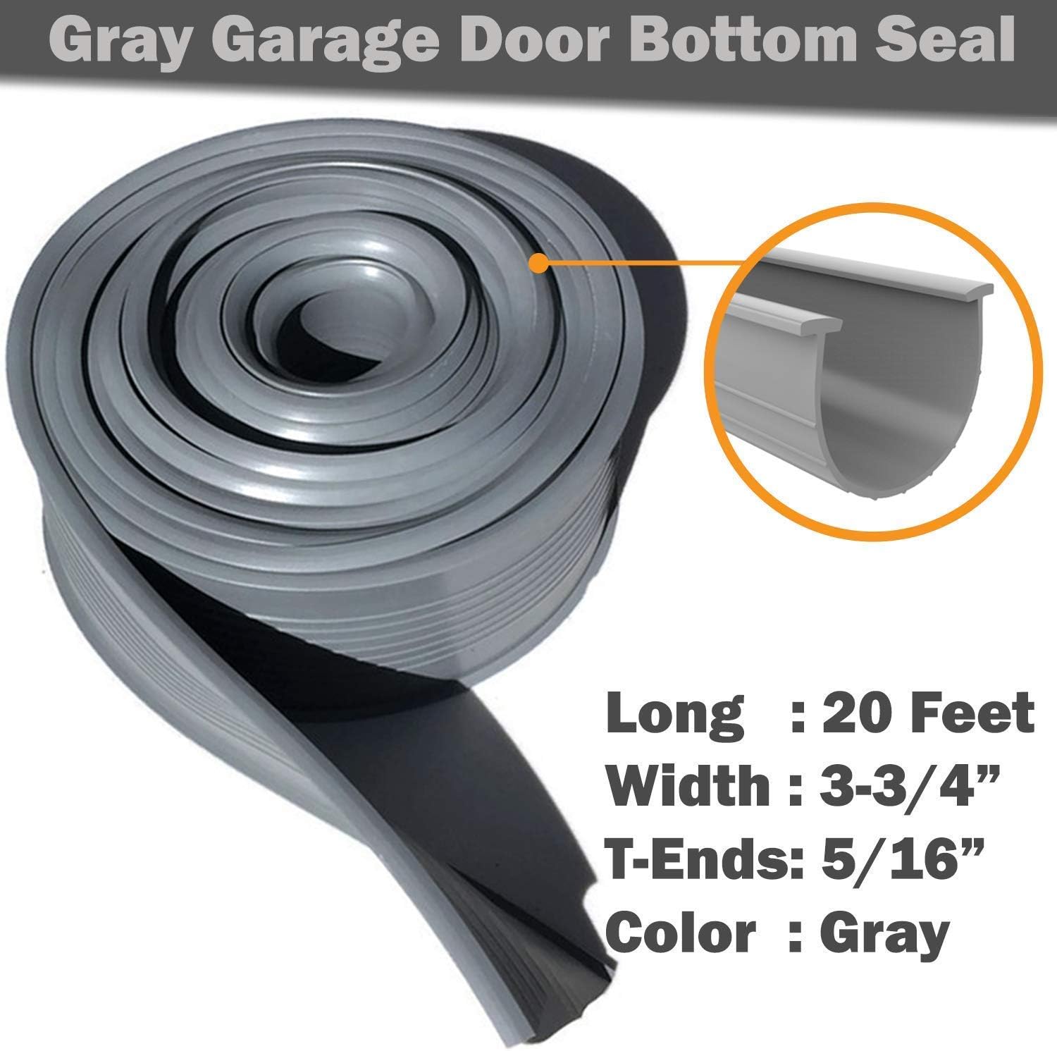 The 2021 Gray Garage Door Bottom Seal | 20 Foot, 3.5-3.75 Inch Width Garage Rubber Replacement Kit | T-Ends (1/4-5/16 Inch) Garage Door Weather Seal Threshold Strip | Easily Cut & Adapt to Doors
