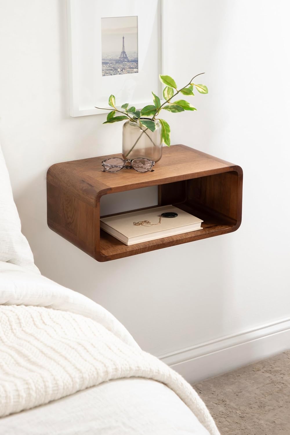 Kate and Laurel Deguara Modern Wood Floating Side Table; 18 x 10 x 8; Walnut Brown; Contemporary Wooden Floating Nightstand for Use as Bedside Table; Living Room End Table; or Over Toilet Shelf