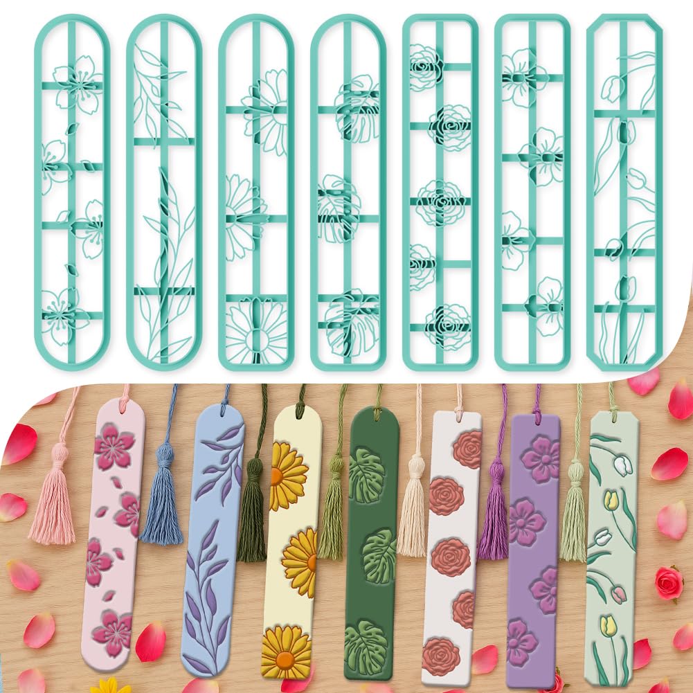 beinkmake 7Pcs Flower Bookmark Polymer Clay Cutters Clay Floral Bookmarks Cutters Cute Polymer Reading Cutter for Jewerly Making Birthday Party DIY Supplies — image 1