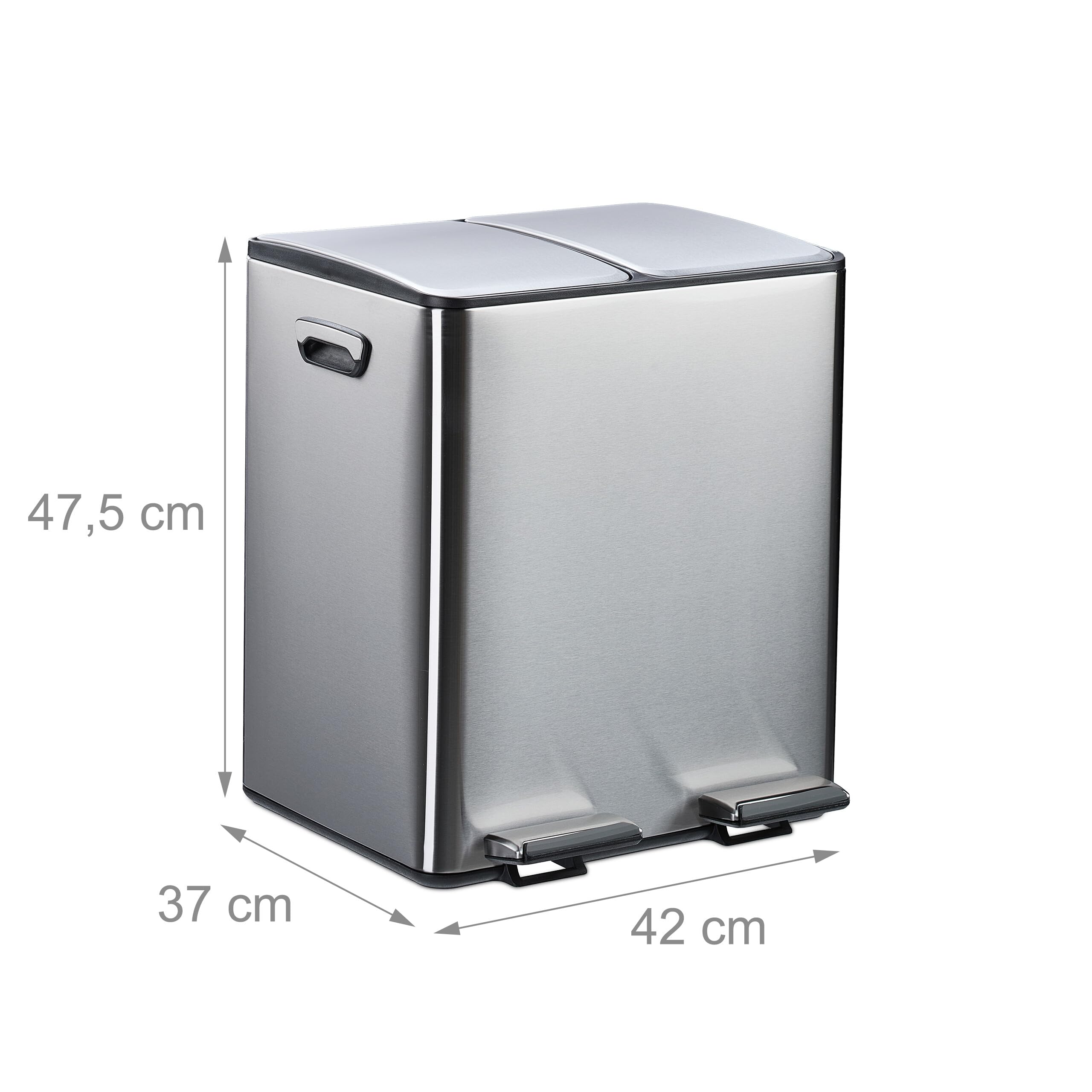 Relaxdays Pattumiera a Pedale da Cucina, 2 Scomparti 15 L Raccolta Carta e Plastica, Coperchio Silenziosa, Argentato