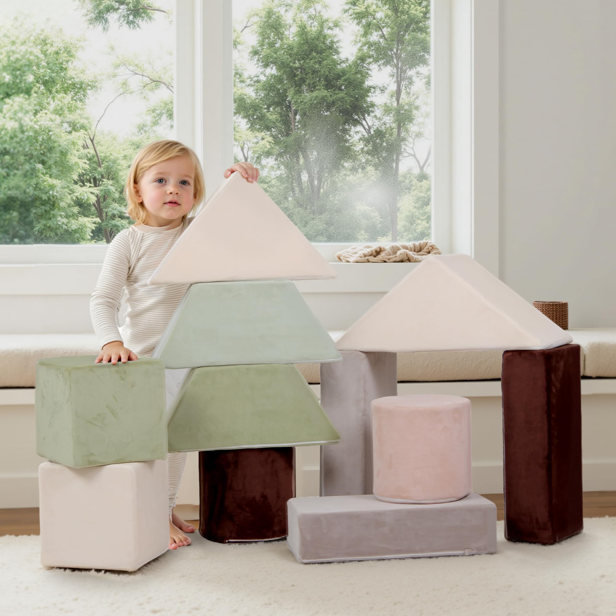 BanaSuper Bloques de Espuma 11 Piezas para Niños, Bloques de Construcción Gigantes y Escalada Segura, Juguete Educativo, Bloques Psicomotricidad, Regalo para Bebés, Niños y Niñas, Verde Claro