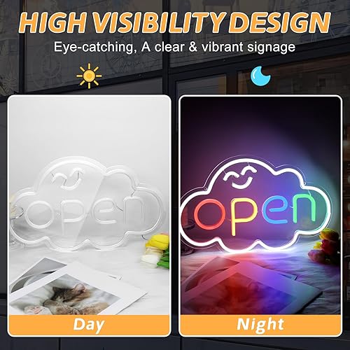 Miniatura 4 de Letrero de apertura súper brillante de 16.5 x 10.2 pulgadas, letreros LED de neón abiertos para ventana de negocios, colorido letrero abierto LED