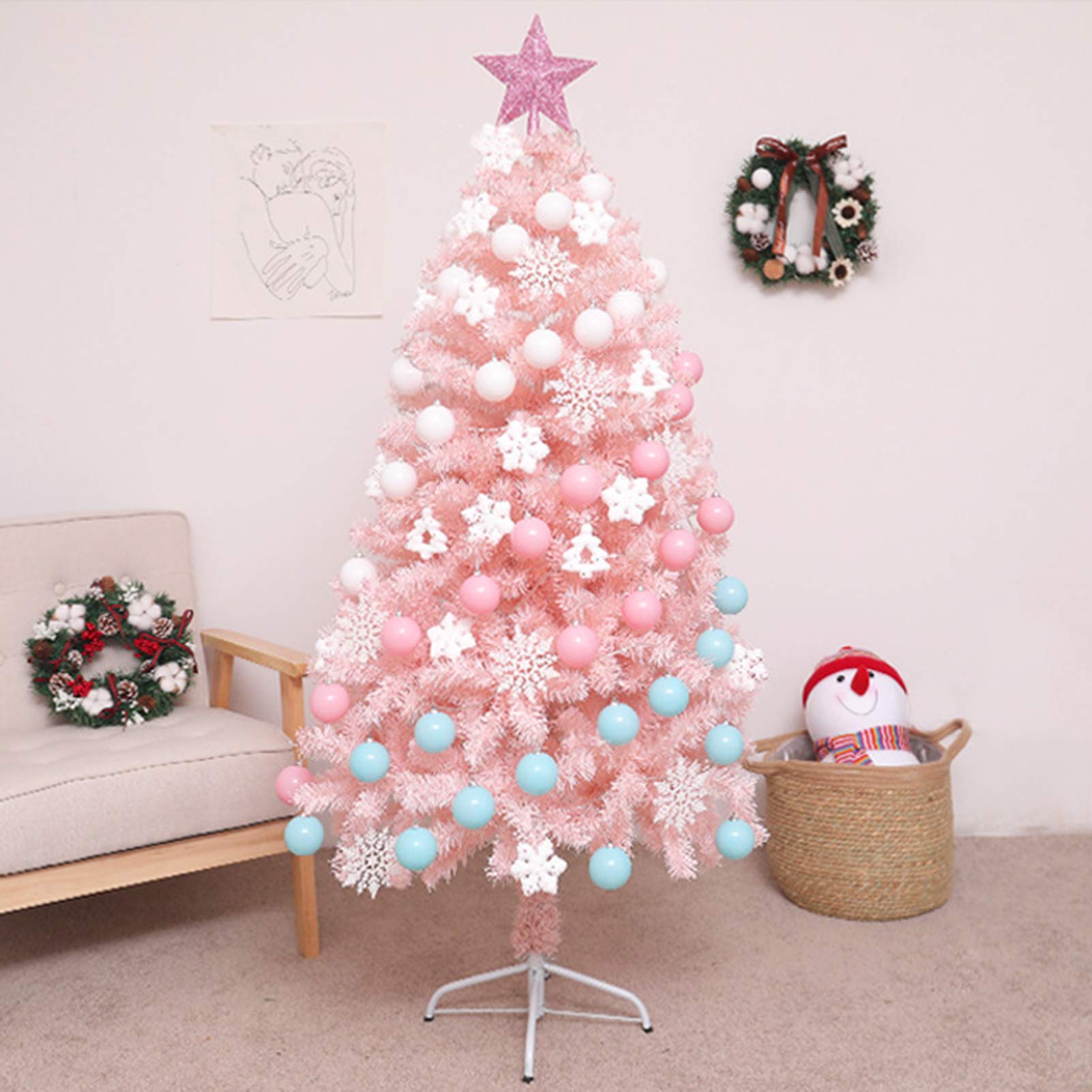 WJXBoosPink Christmas Tree,Artificial Xmas Tree With Ornaments,PVC Indoor Outdoor Decoration Family Party Christmas Tree Crafts