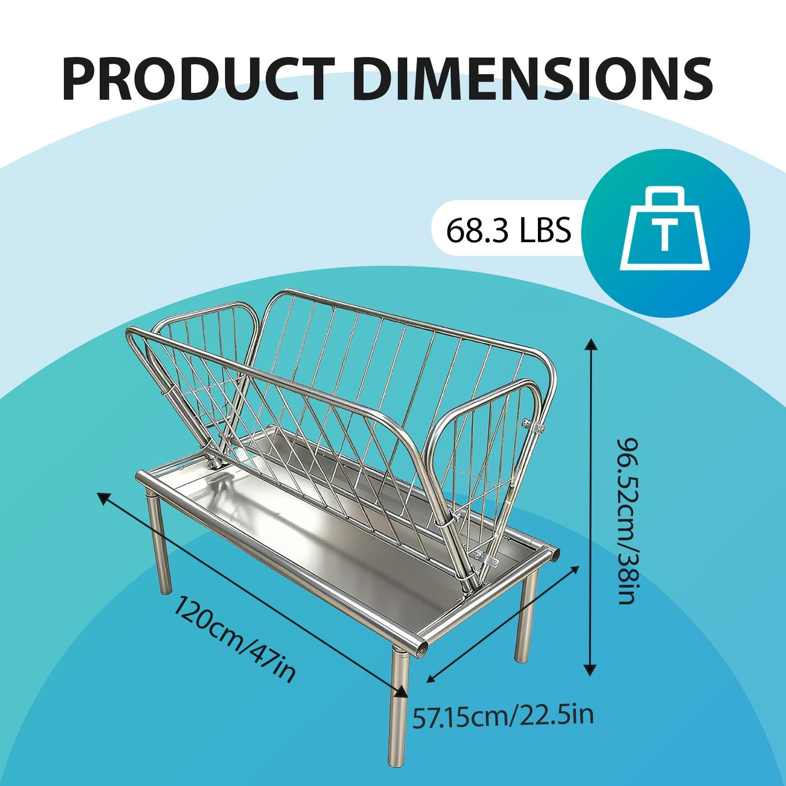 Comedero de Gran Capacidad para Ganado, comedero de heno de 1,2 m con Estructura de Acero y Bandeja de alimentación Profunda, Ideal para Alimentar Cabras, ovejas y Vacas (Acero galvanizado p
