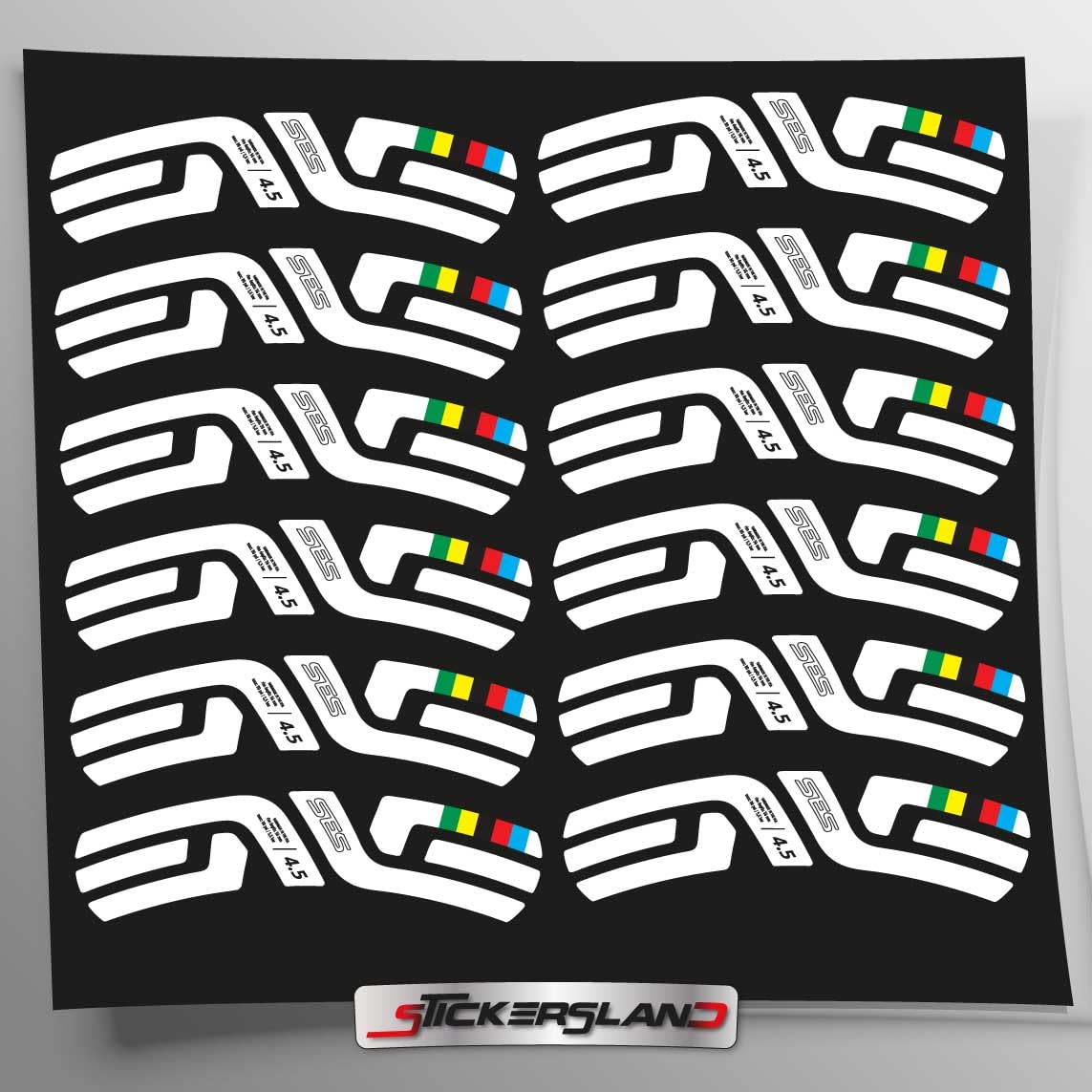Stickersland® Kit d'autocollants pour vélo compatible avec jantes SES 45 mm en vinyle 4.5 Disc 2022 World Champs Blanc brillant | Ensemble décoratif imperméable pour jantes, casque et cadre |