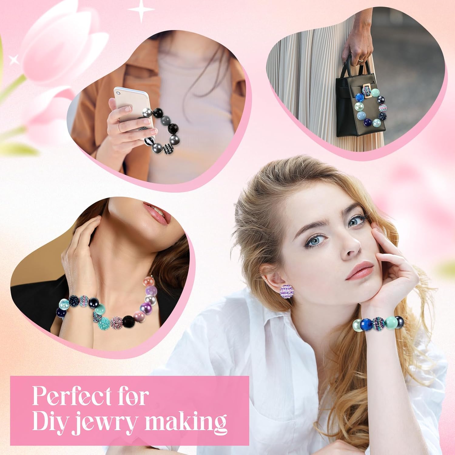 100 Pcs 20mm Rhinestone Bubblegum Beads for Pens Mixed Crystal Resin Chunky Beads for DIY Craft Keychain Necklace Bracelet Jewelry Making(Mermaid Color) - Image 5