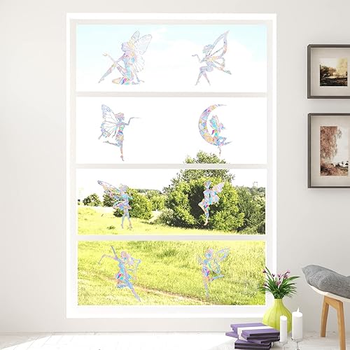 Miniatura 5 de 8 calcomanías de ventana de hadas para ataques de pájaros, se adhiere anticolisión para salvar pájaros, vinilo no adhesivo, adhesivo de arco iris,
