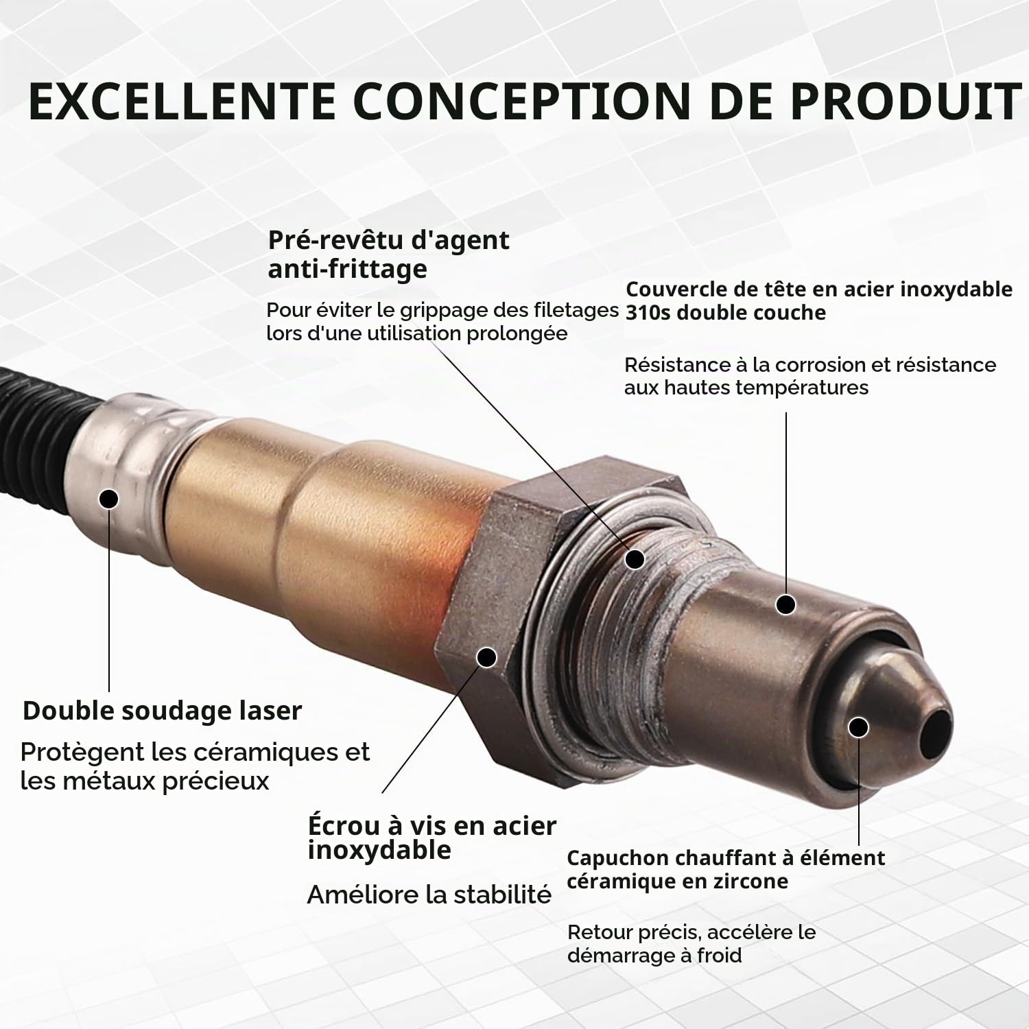 TECTICO Capteur D'oxygène Sonde Lambda Amont 0281004535 0281004454 0281004458 55275928, Compatible avec Alfa Romeo Giulietta/Fiat 500L 500X Doblo 2.0 1.6D Multijet JTDM/Renegade 1.6 2.0CRD, 1 pièce