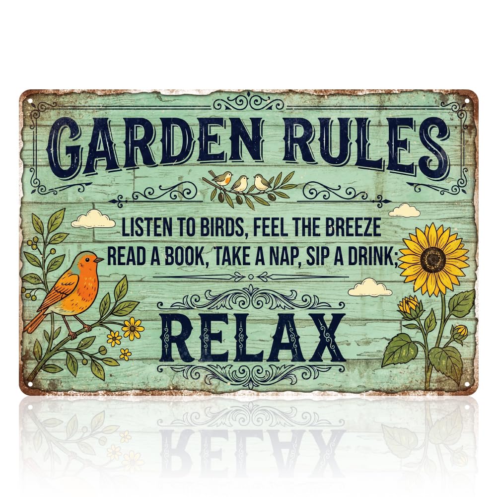 WADORN Garden Rules Vintage Metal Tin Sign, 8x12 Inch Funny Garden Plants Retro Wall Art Poster Decor Unique Gardening Gifts for Outside Home Patio Porch Yard Greenhouse Outdoor
