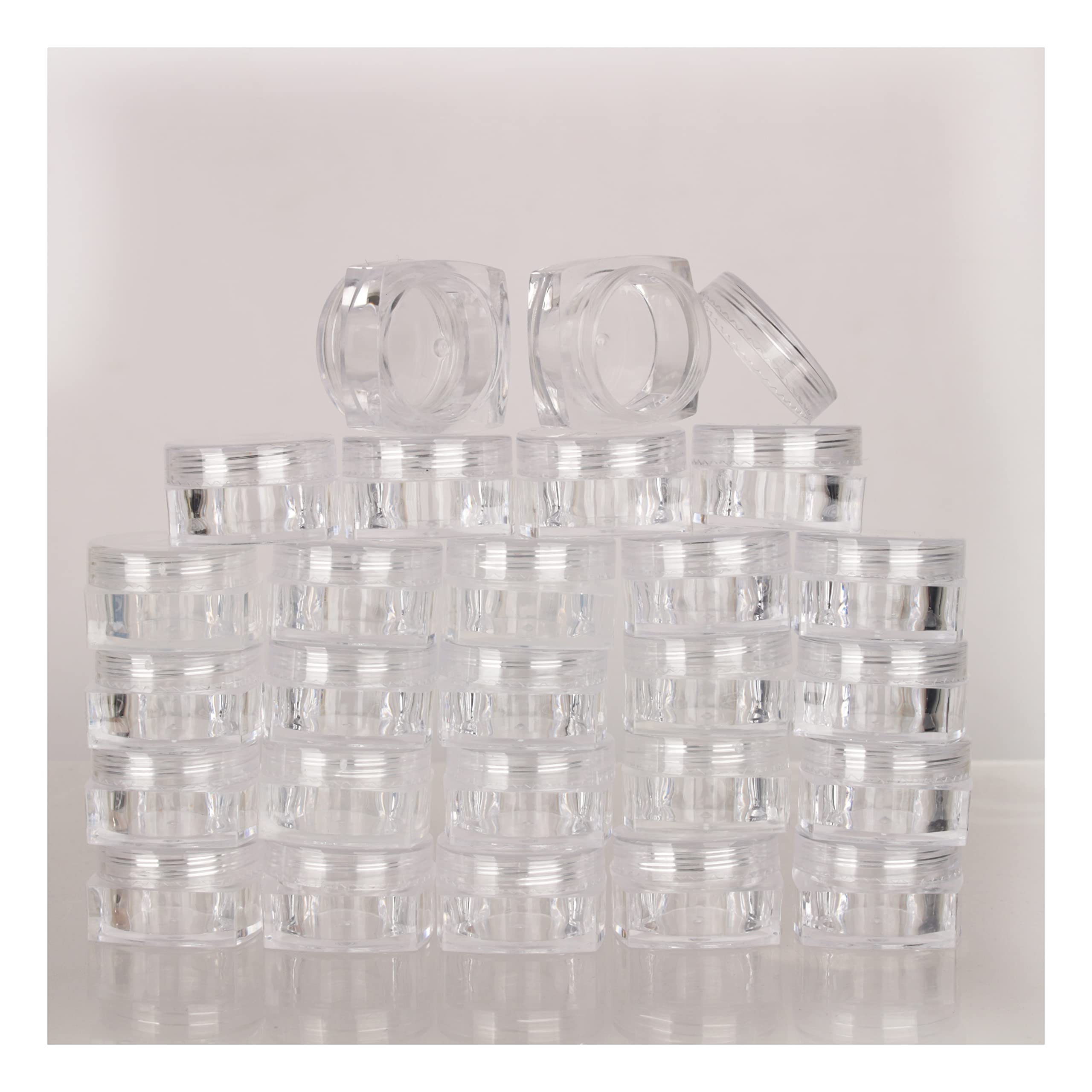 50pcs empty 5g white Square small plastic cosmetic jar pot containers for makeup lip balm powder sample wholesale bulk cream jars with Black lids travel container bottles packing, C;ear