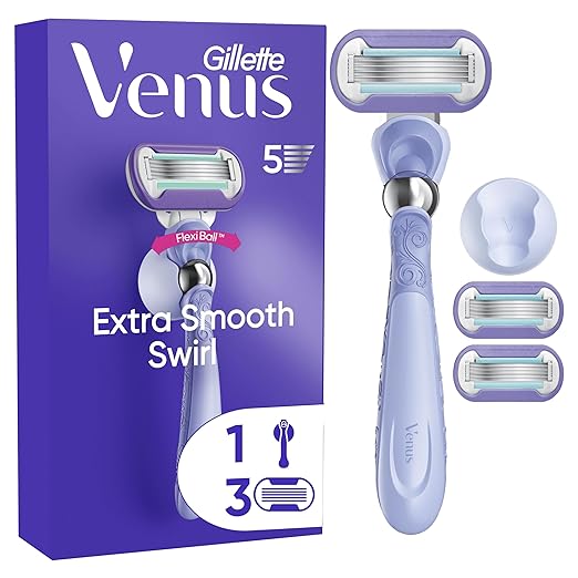 Gillette Venus Deluxe Smooth Swirl Women's Razor + 3 Razor Blade Refills, with Flexiball Technology, Lubrastrip with A Touch of Vitamin E