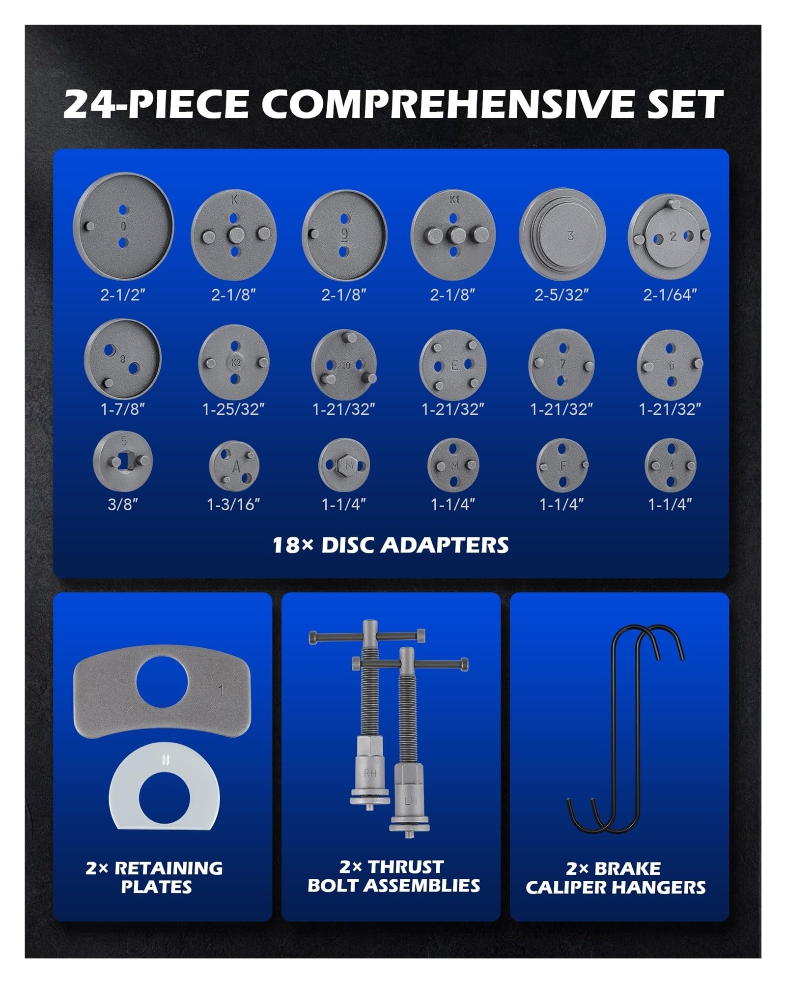 Kit D'outils Universels For Étriers De Frein À Disque, 24 Pièces, Avec Crochets, Compresseur, Robustes