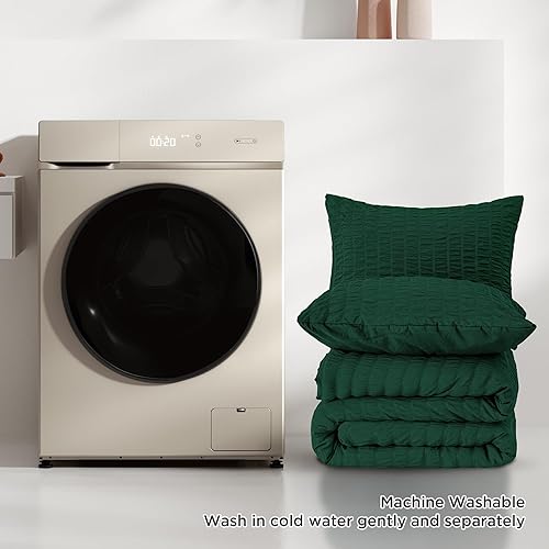 Miniatura 7 de Andency Edredón blanco tamaño matrimonial (79 x 90 pulgadas), 3 piezas (1 edredón texturizado de sirsaca y 2 fundas de almohada), 100% microfibra