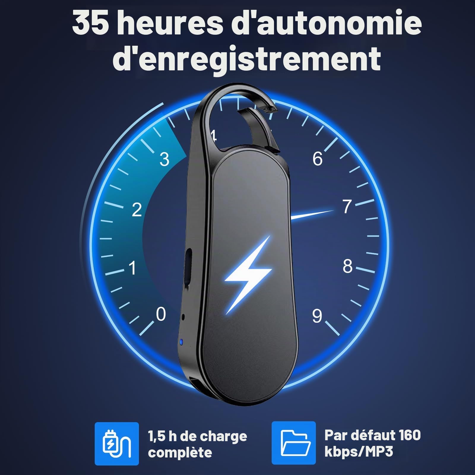 Enregistreur de voix portable professionnel V56 de 128 Go, Howabo avec réduction de bruit améliorée, qualité sonore pure HiFi, enregistreur vocal activé par audio à 1536 Kbps pour vos