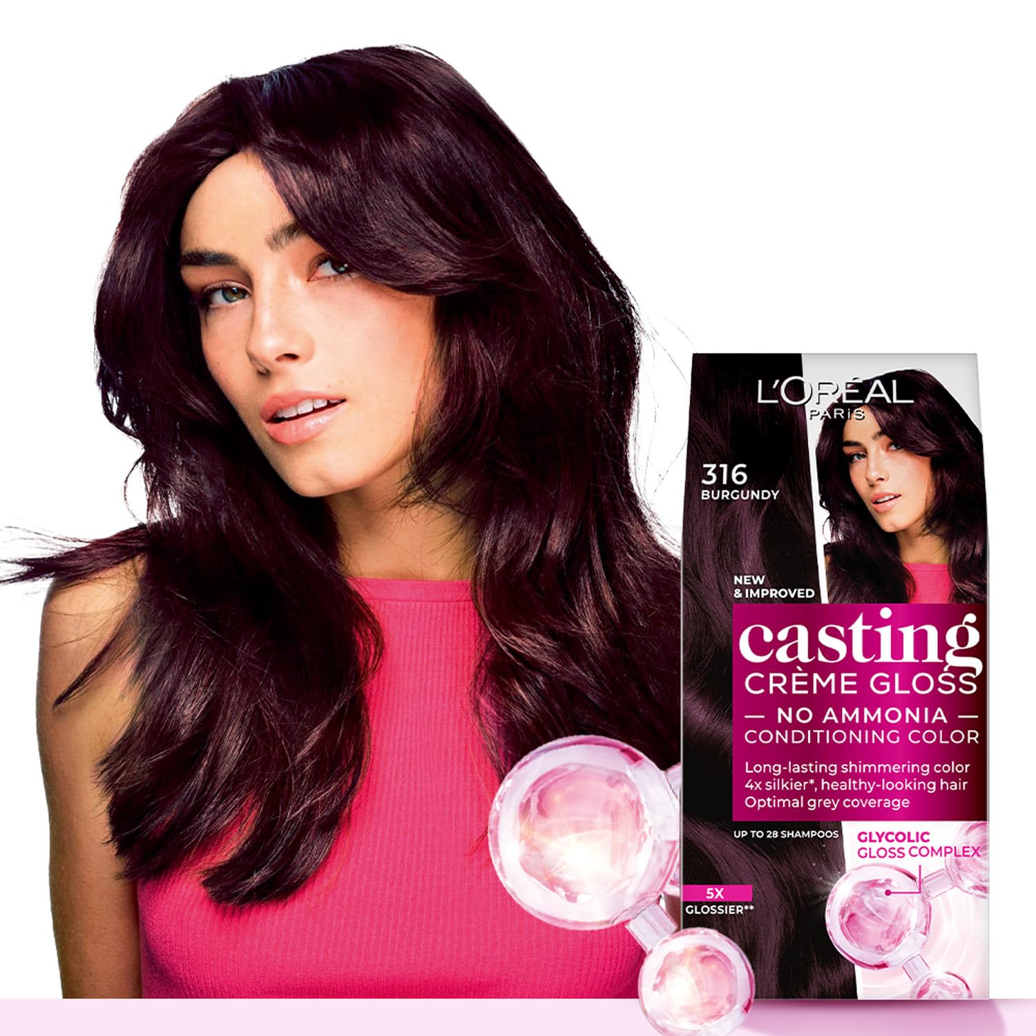 L'Oréal Paris Semi-Permanent Hair Colour, Ammonia-Free Formula & Honey-Infused Conditioner, Glossy Finish, Casting Crème Gloss, Plum/Burgundy 316, 87.5g+72ml-image-27