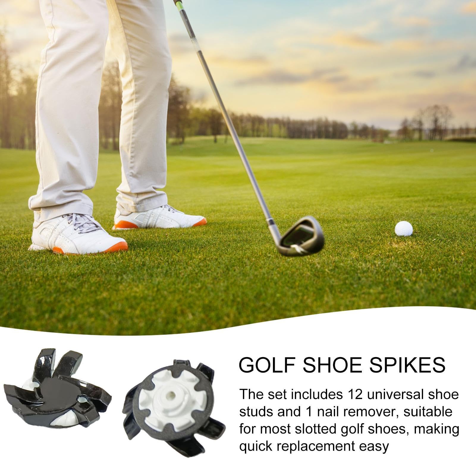 Tacos antideslizantes para zapatos de golf, 12 puntos de repuesto de giro rápido, tacos de tracción ligeros, ideales para entrenadores al aire libre, canchas, campos y rendimiento en césped