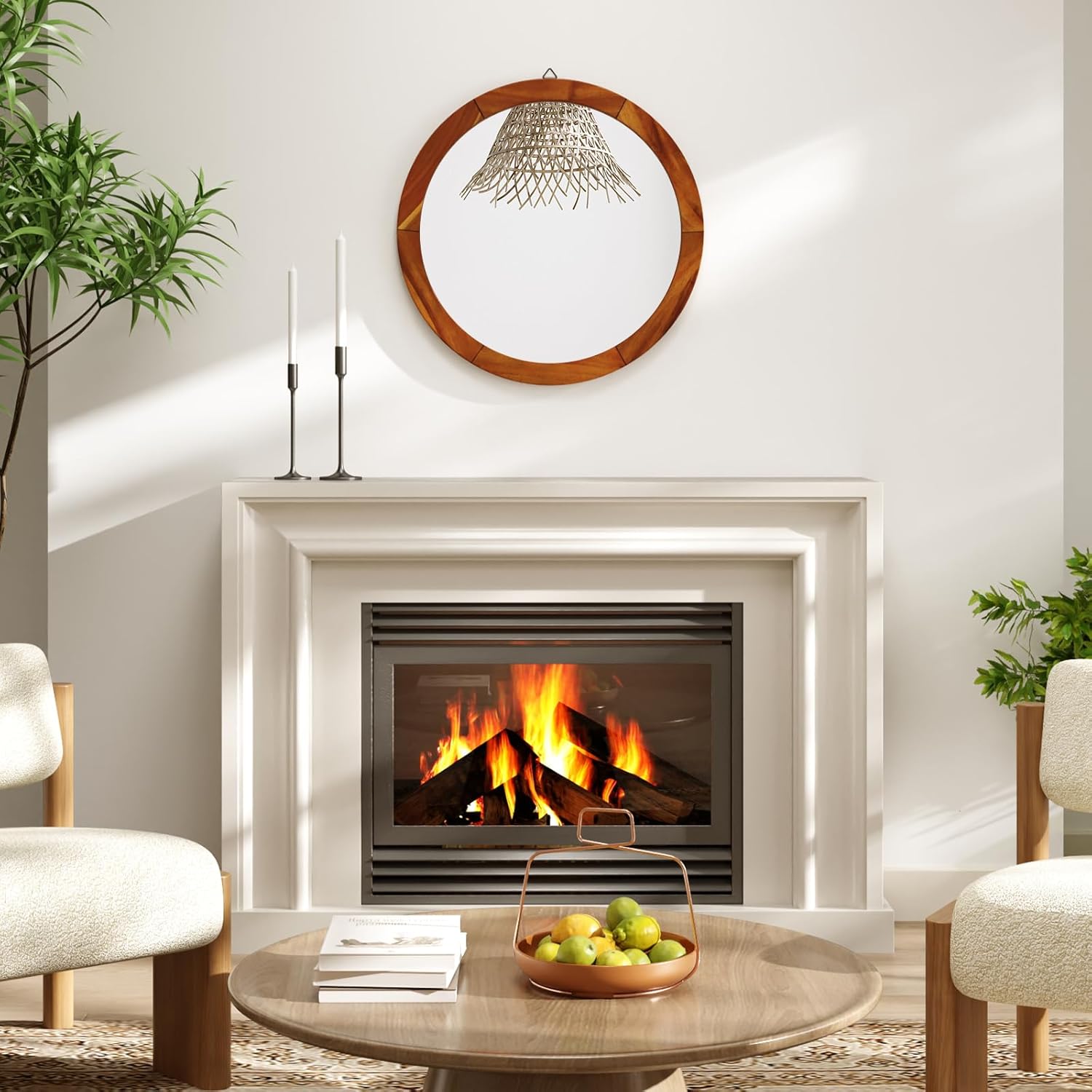 Tangkula Arched Wall Mirror, Rustic Solid Acacia Wood Frame, Farmhouse Decorative Mirror for Living Room, Entryway, Bedroom, or Bathroom (27" L x 27" W)