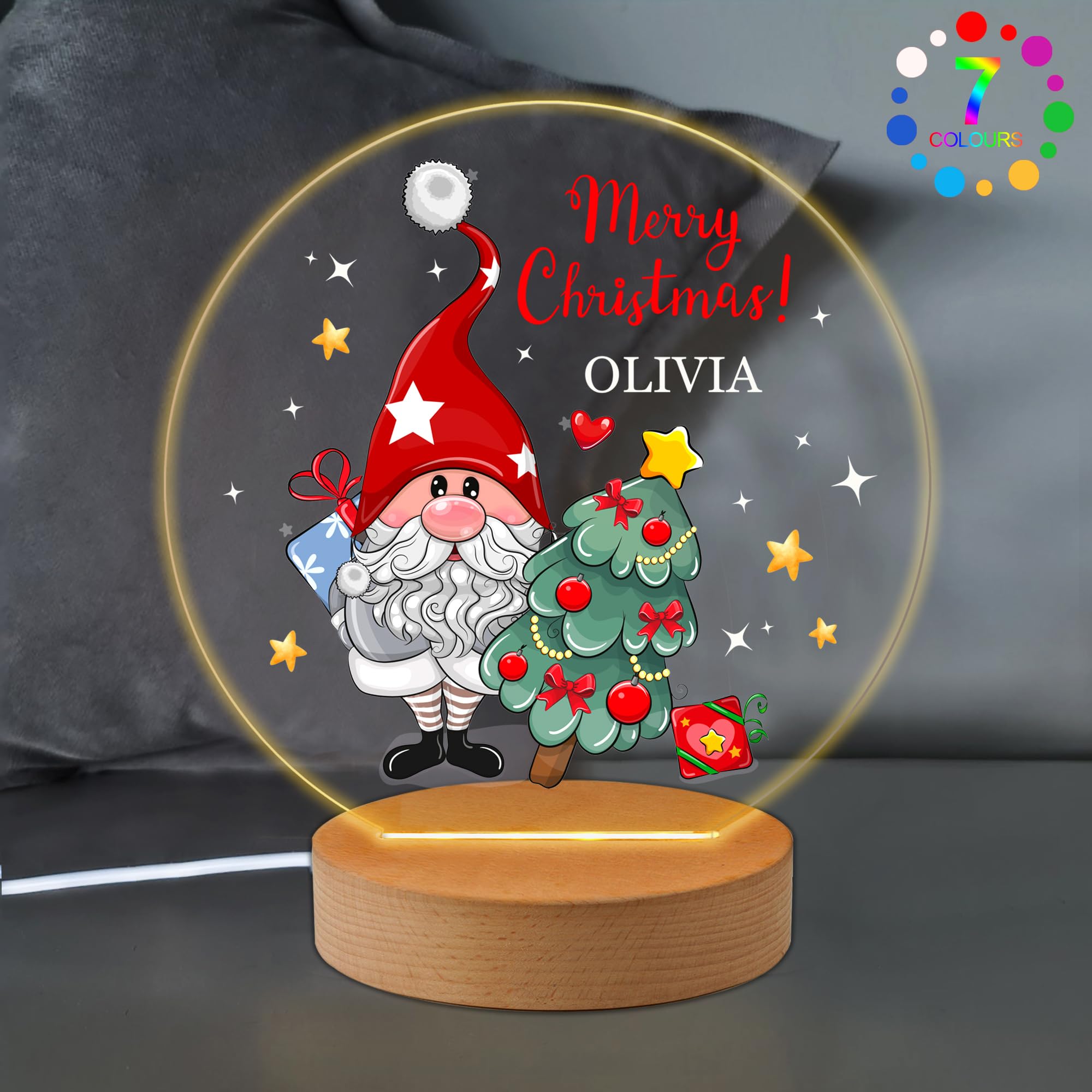Personalised Christmas Night Light - Custom Acrylic Xmas Gift With Any Name for Son, Daughter, Toddler, Grandson - Kids Baby Lamp for Bedroom Decor (Design 4)