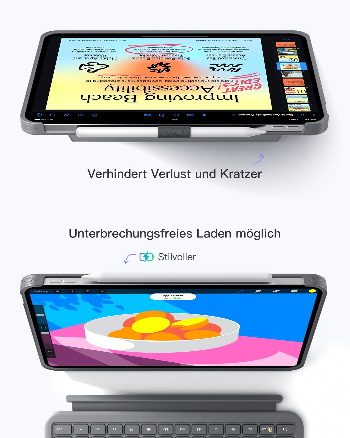 Inateck Hülle mit Tastatur für iPad 11 A16 2025 11 Zoll, iPad 10. Gen 2022 10,9 Zoll, 5,1" Vollflächen-Touchpad,Vertikaler/Horizontaler Ständer,Abnehmbar,mit Stifthalter,QWERTZ,Schwarz,AceTouch Pro