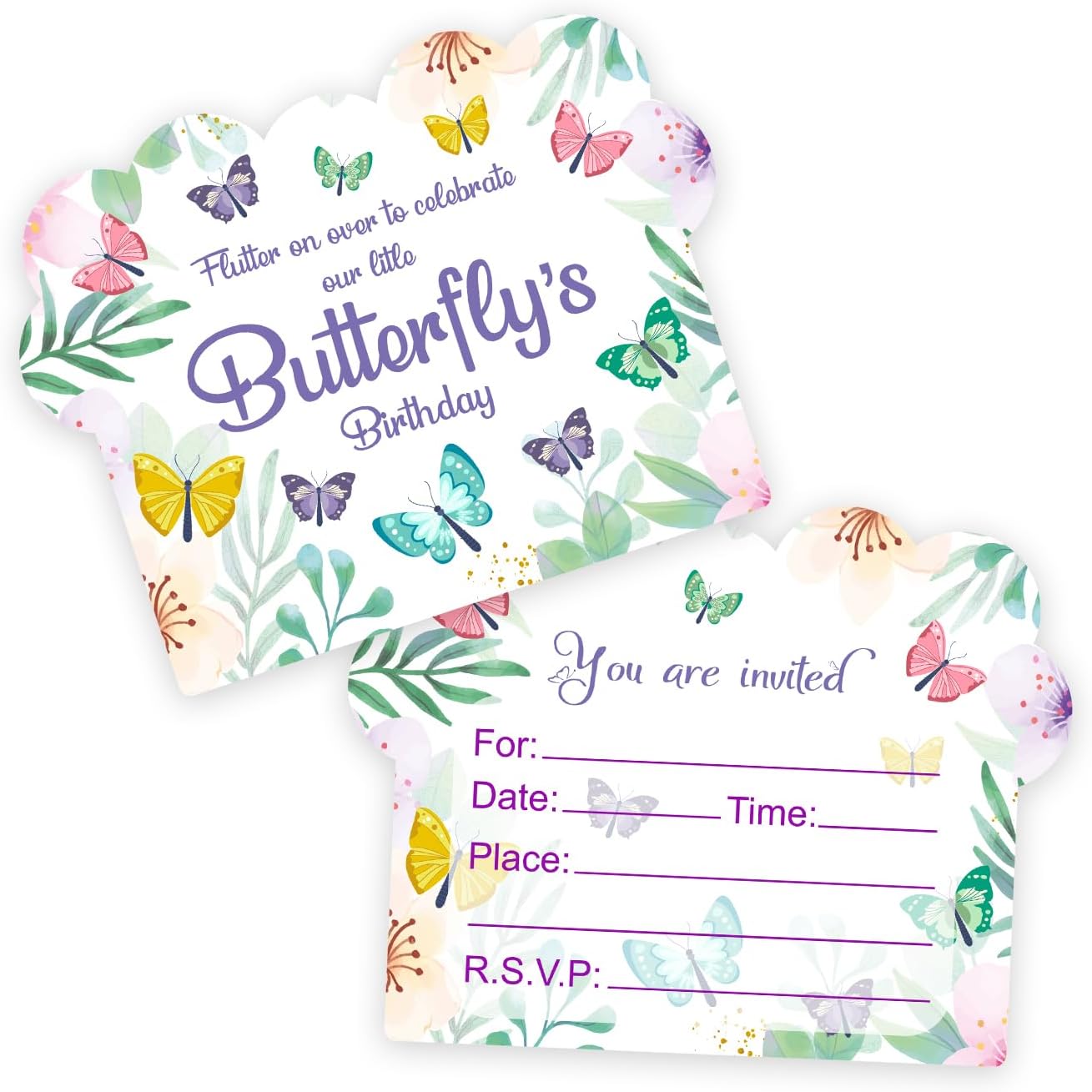 Party Propz Birthday Invitation Cards For Kids - (25 Pcs) Butterfly Theme Invitation Card For Birthday Boy, Girl (Cardstock), Butterfly Invitation Cards For Kids Party Unicorn, Birthday Return Gifts