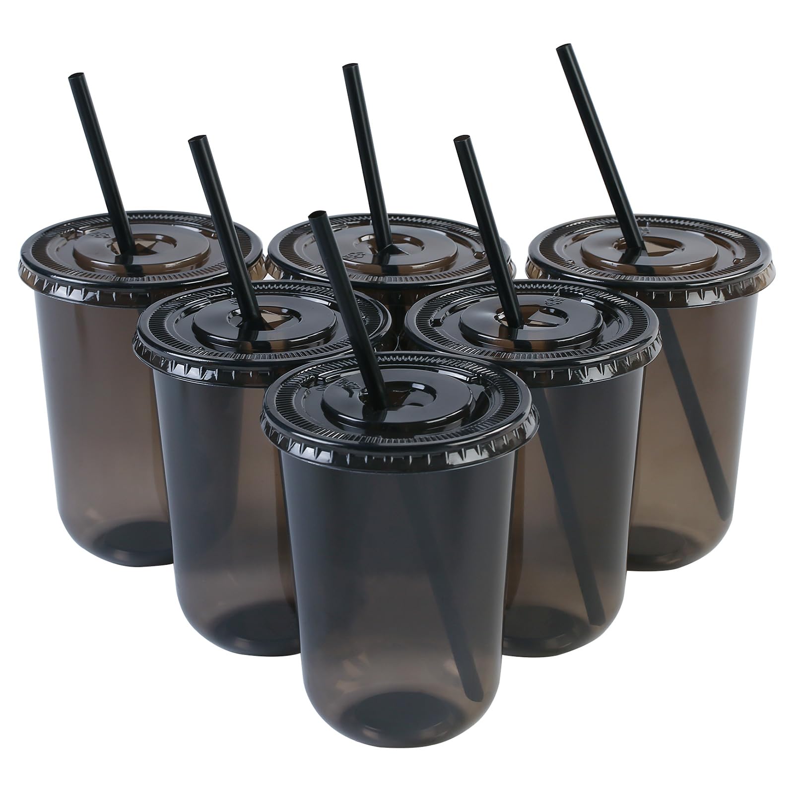 ZebrAnt Black Plastic Cups with Lids and Straws 16oz [20 pack] Disposable Semi-Clear Black Plastic Water Tumbles for Wine Juice Cold Beverages Drinking Cups for Graduation Party Holiday Daily Use