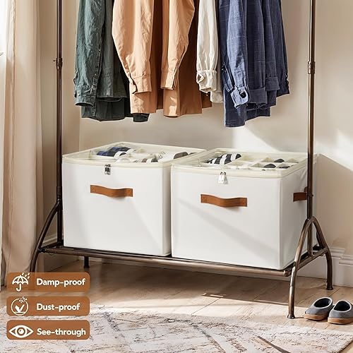 Miniatura 2 de Paquete de 2 organizadores de zapatos para armario, contenedores plegables de almacenamiento de zapatos con cubierta transparente y divisores