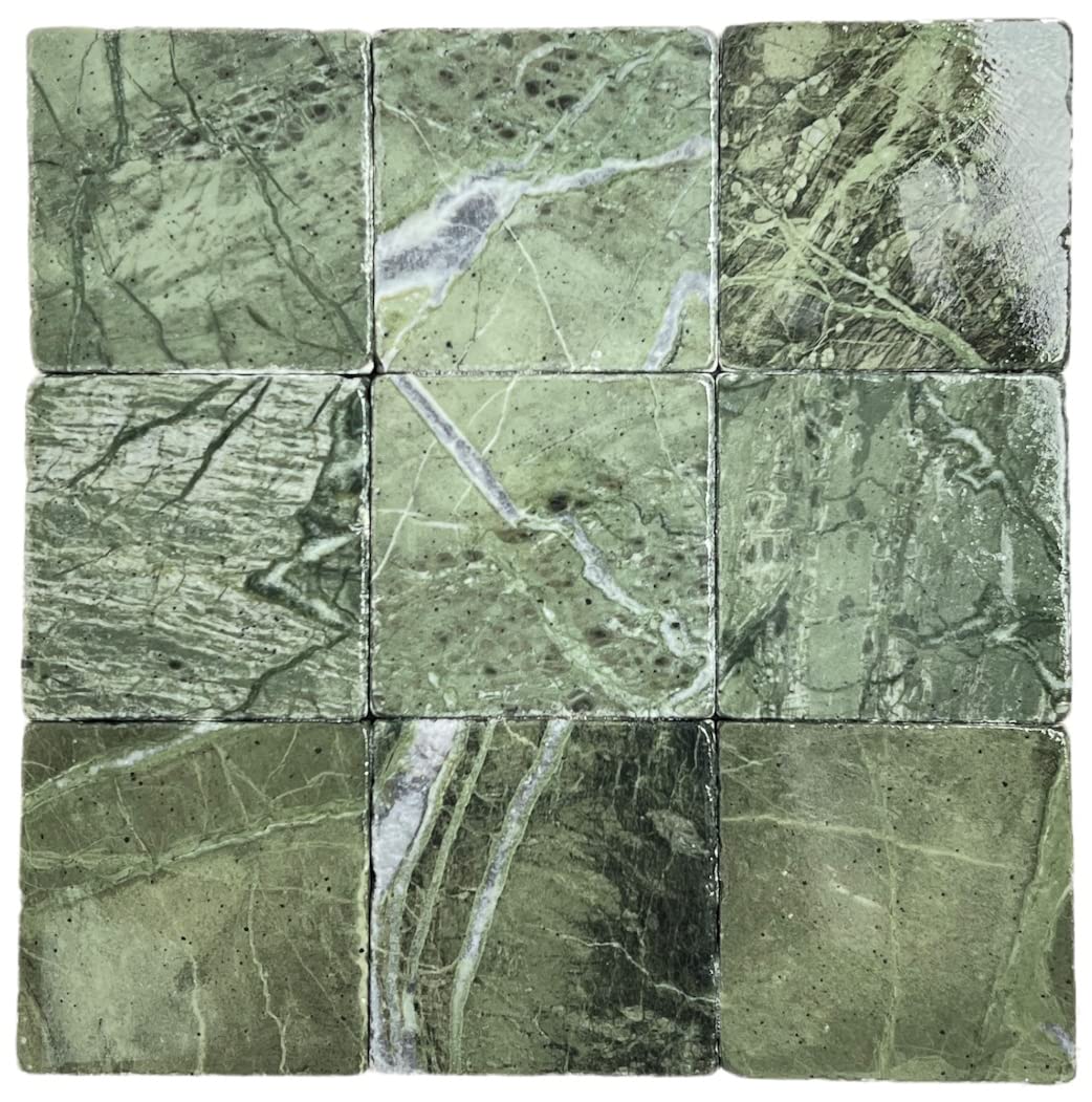 Buy 4x4 Victorian Dark Green Tumbled Marble Wall Floor Tile for Kitchen