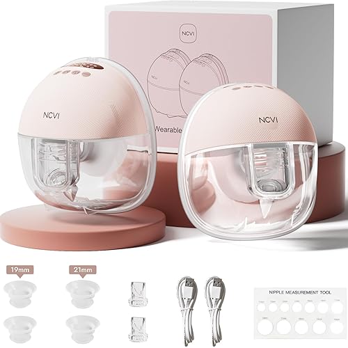 NCVI Wearable Breast Pump Hands Free, Portable Electric Breastfeeding Pump with 1500mAh Battery, Quiet Operation, Smart LED Display, 4 Modes & 9 Levels, 19/21/24mm Flanges, 2 Pack