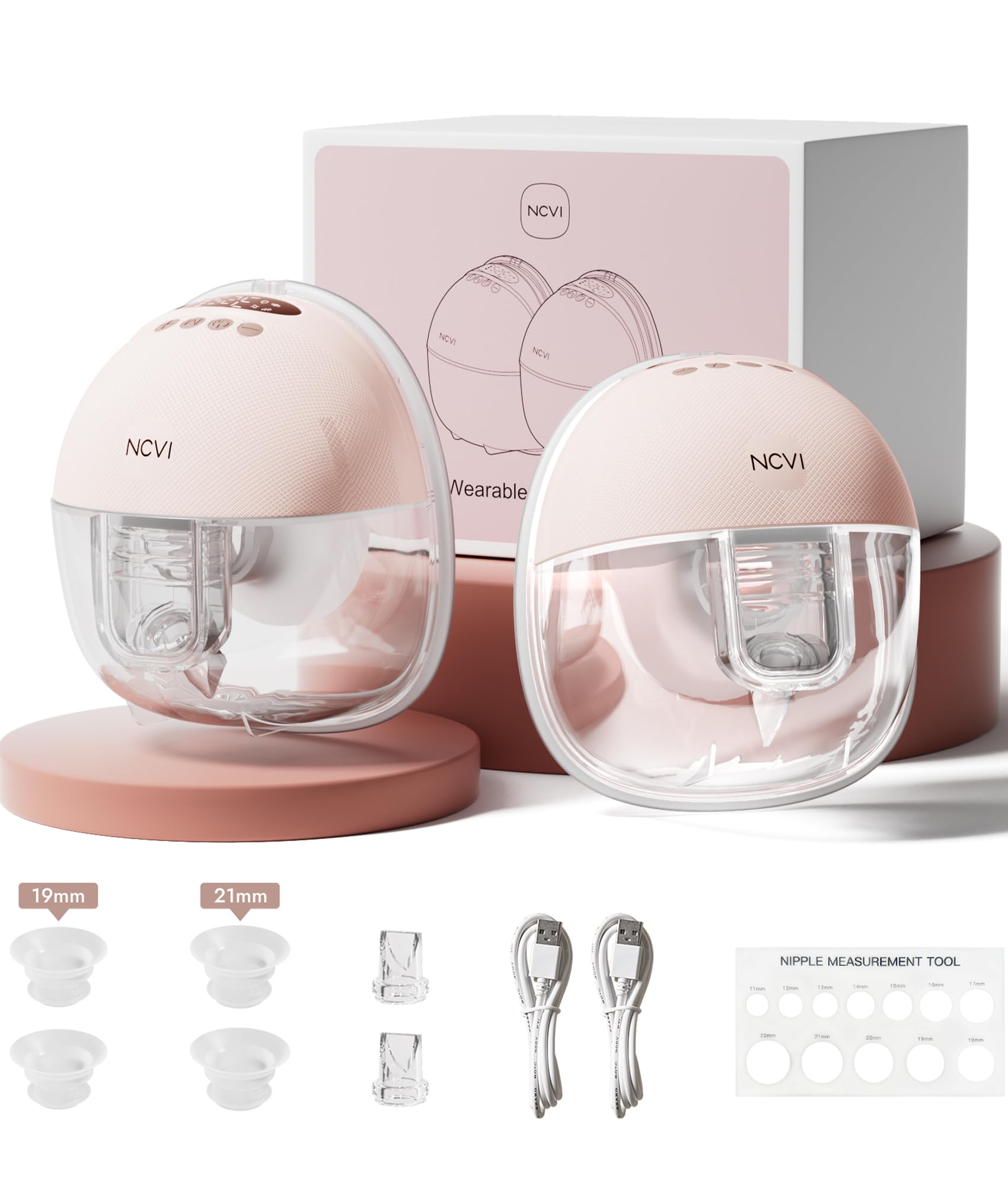 NCVI Elektrische Milchpumpe Tragbar Freihändig | Milchpumpe Elektrisch mit 4 Modi 9 Stufen, Superleise, USB-Aufladung, LED-Display, 19/21/24 mm Flansch, 10 Beutel, 150 Min Laufzeit (2Packs, Rosa)