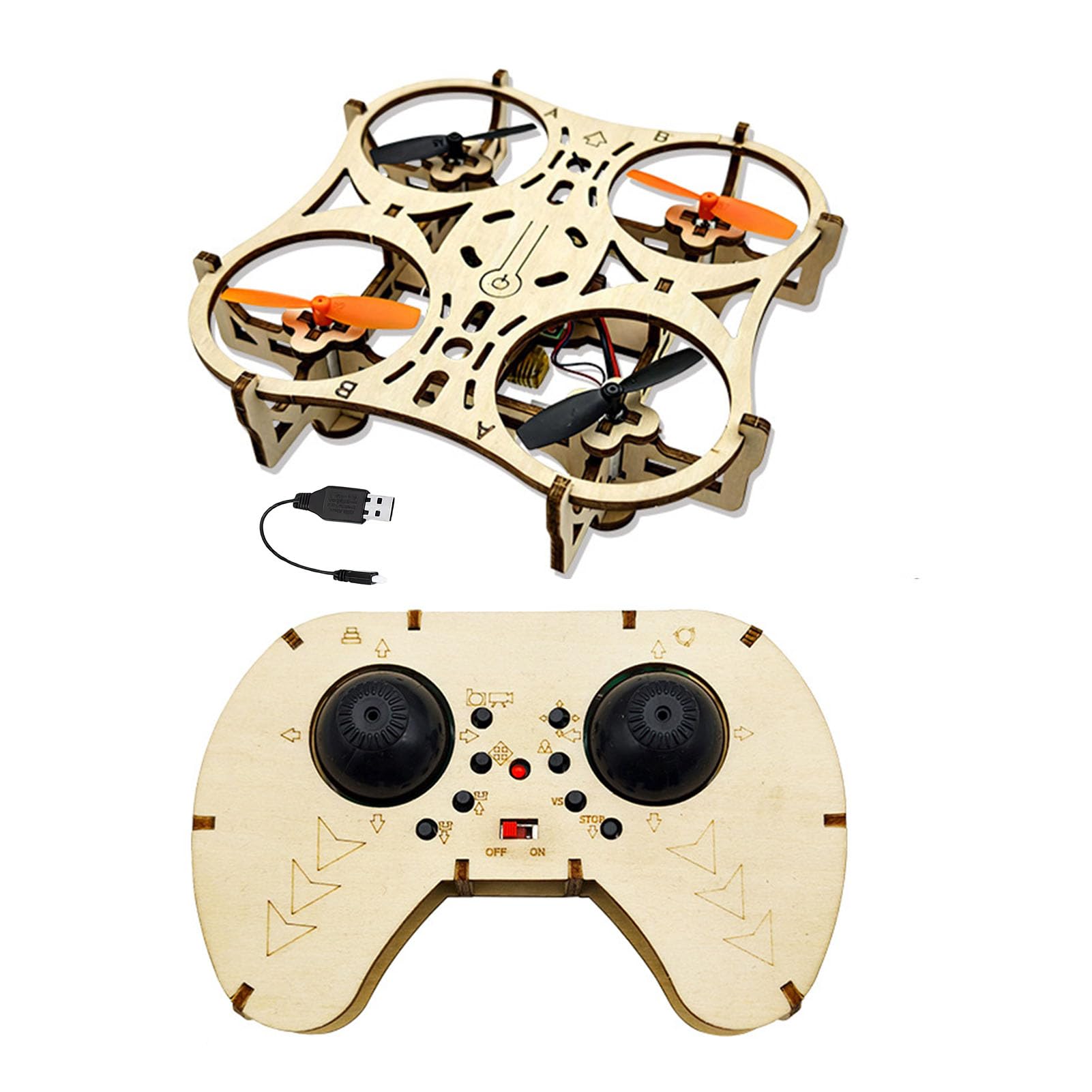 Gugxiom Kit Modello Drone in Legno Fai da Te 3D Building Blocks Quadcopter STEM RC Educativo Drone con una Chiave Decollo Arresto di Emergenza 3 Impostazioni di velocità Giocattolo