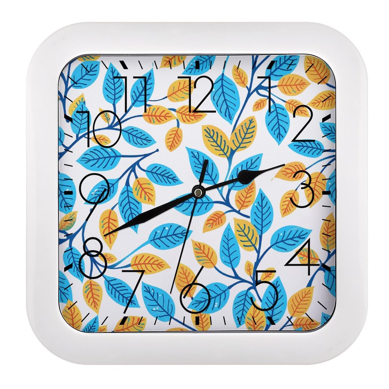 Horloge murale carrée orange et silencieuse pour salon et bureau