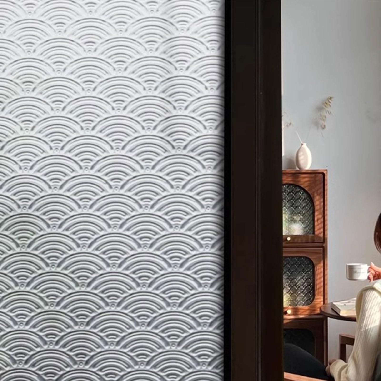 Eiauiuo Self-Adhesive Privacy Window Film – 3D Opaque Frosted Glass Static Cling Decorative Film For Home, Office, Kitchen – UV Protection, Retro Design, No Adhesive(Pattern D,40x200cm)