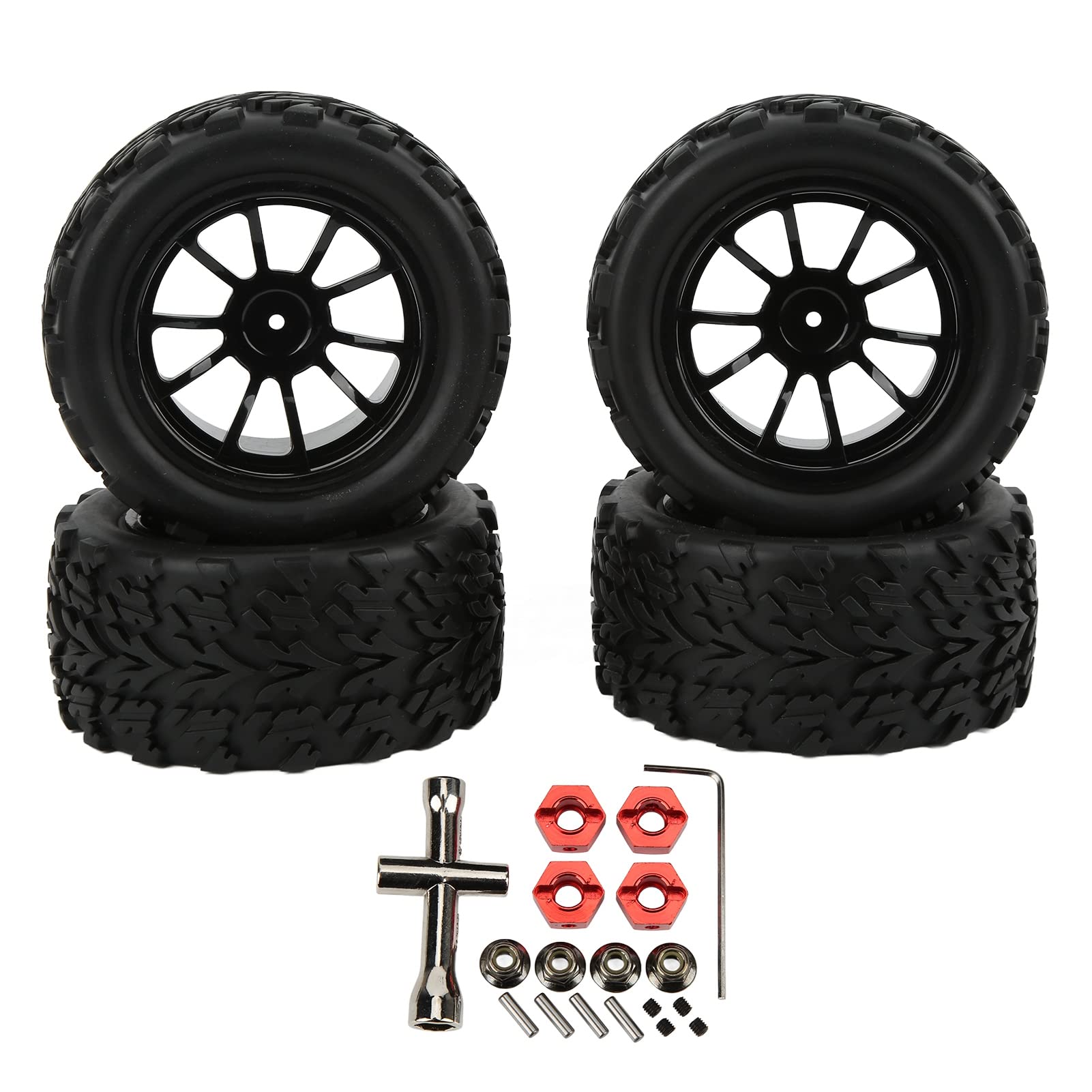 Opony gumowe RC Plastikowe felgi Trwały, wysokiej wydajności Zestaw kół z 10 szprychami do Truck 1/8 1/10 Samochód zdalnie sterowanym Czarny 115x55mm 4szt