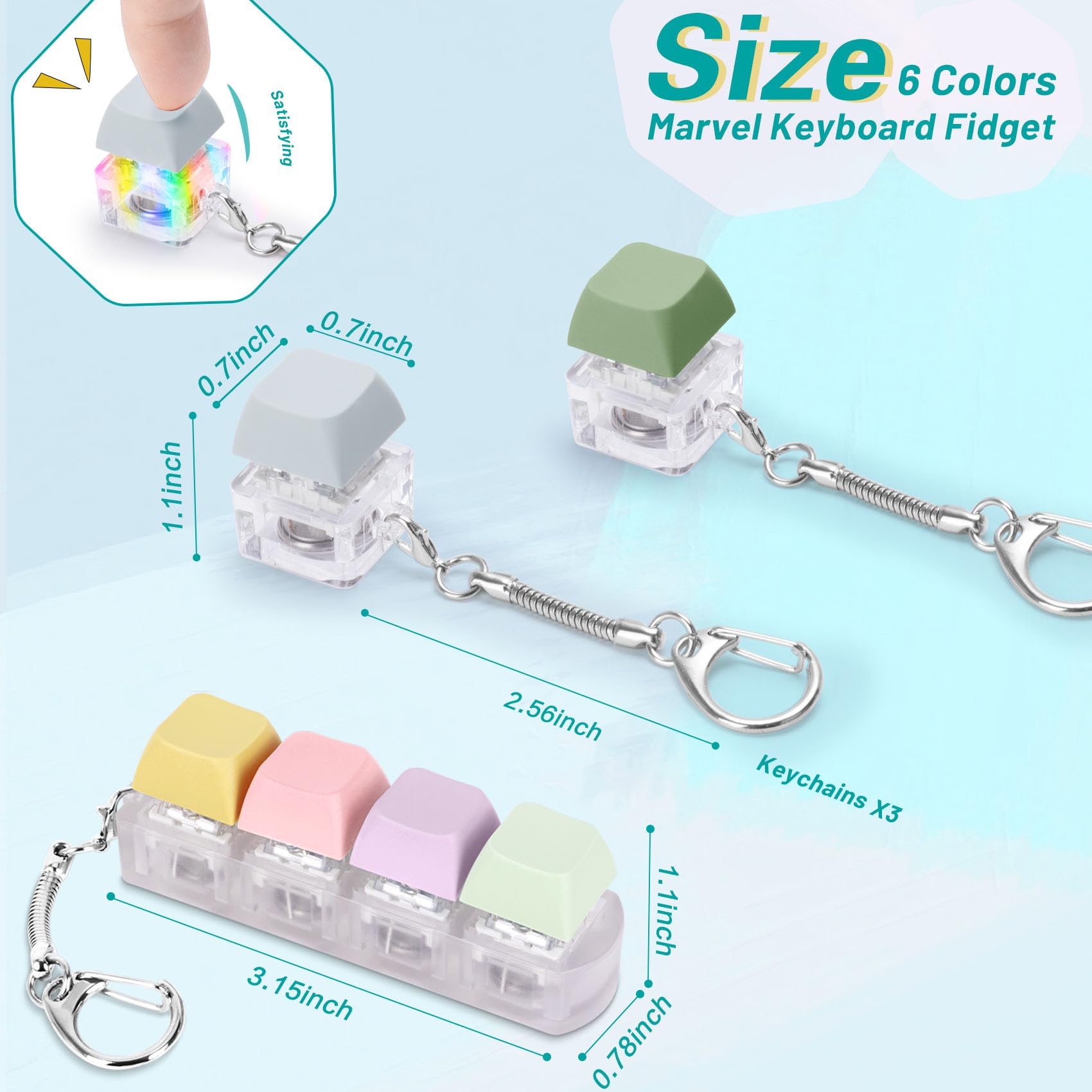 Llavero Fidget De Teclado Con Luces LED - Juguete Antiestrés De 7.5x2x2.7 Cm Con 4 Teclas Clickeables, Carcasa Transparente, Portátil, Ideal Para Oficina Y Regalos