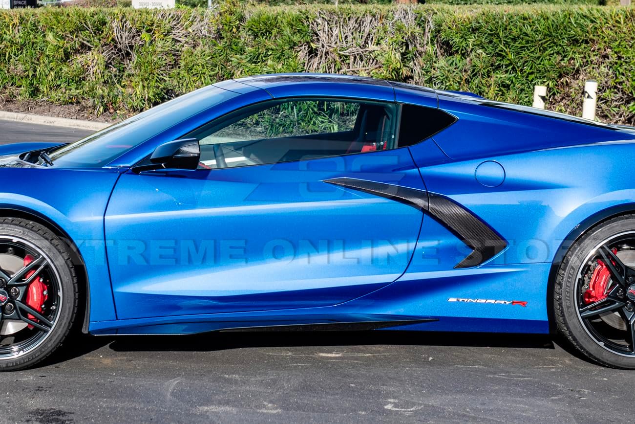 Replacement for 2020-Present Corvette C8 Base Models | GM Factory Z06 Style ABS Plastic Side Skirts Rocker Panels Extension Pair (Painted Carbon Flash Metallic)