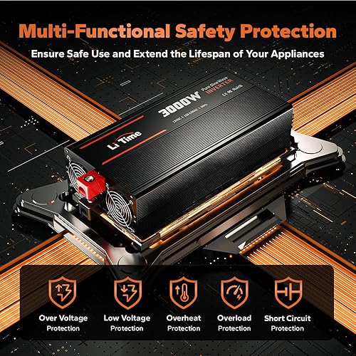 Miniatura 5 de LiTime Inversor de onda sinusoidal pura de 3000 W, convertidor de 12 V CC a 120 V CA con control remoto para RV, camping, inversor de energía solar