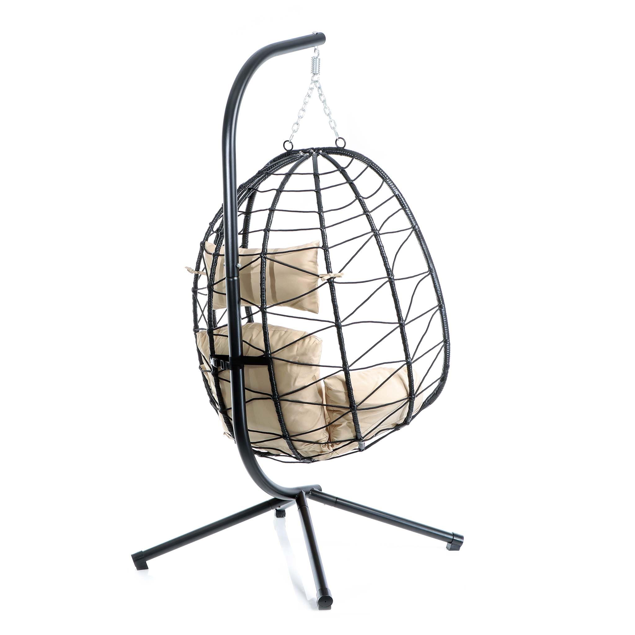 Wiltec Sillón Colgante de Interior Exterior Silla Canasta hasta 130kg Columpio con armazón y Cojines