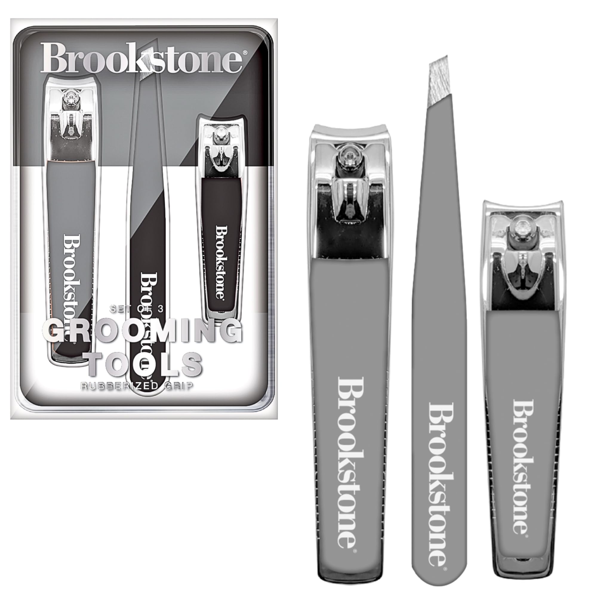 Photo 1 of Brookstone Nail Clippers Set - Premium Stainless Steel Nail Clipper and Nail Cutter with Rubberized Non-Slip Grip, Includes Case and Tweezer, Two Nail Clippers for Precision Grooming (Grey)