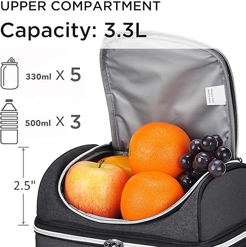 Miniatura 6 de Tirrinia Bolsa de almuerzo de tela Oxford carbón, impermeable y a prueba de fugas, 10.2 x 7.5 x 9 pulgadas