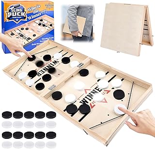 Sling Puck Spiel, Tischhockey Brettspiel Groß, Hockey Brettspiel Kinder Erwachsene, Katapult Spielzeug Holz Fast Sling Puck Game, Portable Partyspiele Tisch-Desktop-Spiel