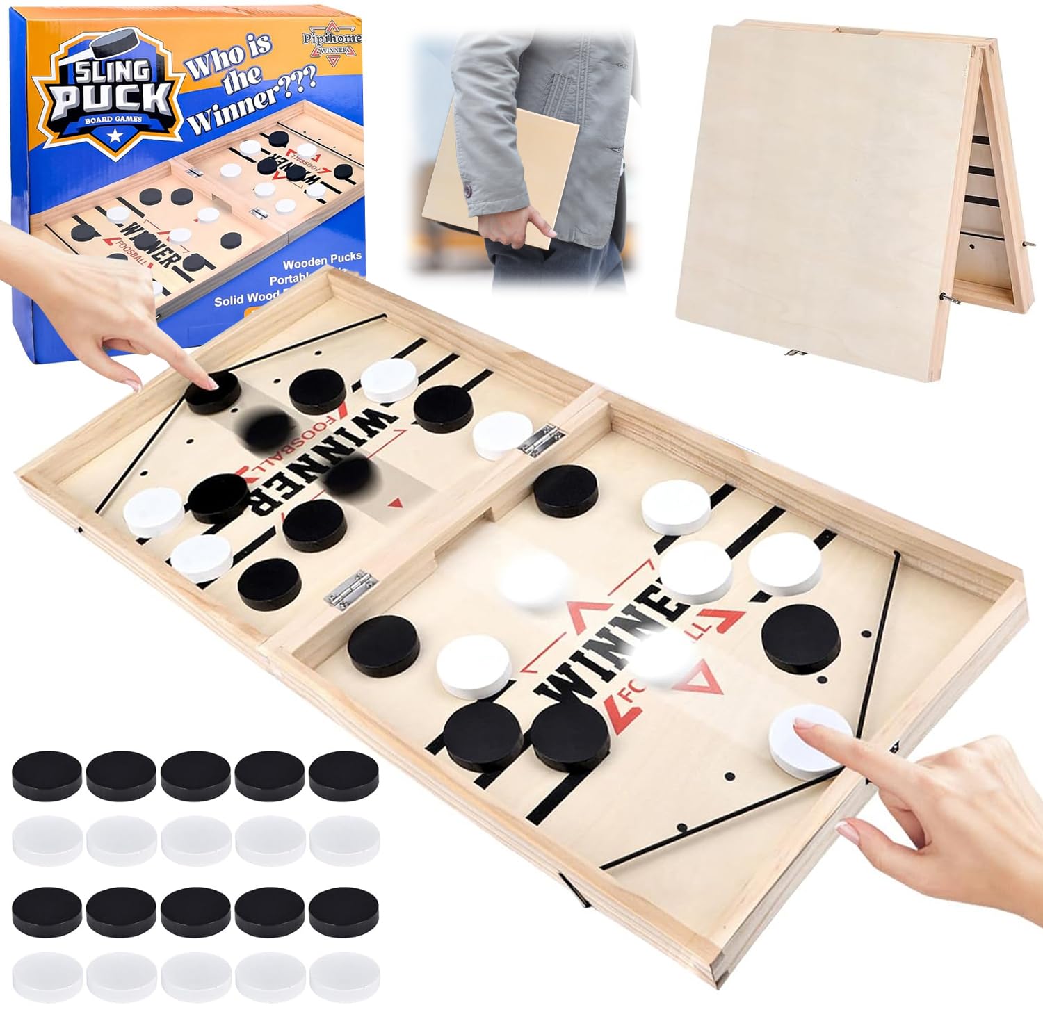 Fast Sling Puck Game, Portable Table Hockey Board Games for Adults, Tabletop Slingshot Games Toys, Funny Wooden Sling Puck Winner Board Game, Parent Interactive Toy Party Game