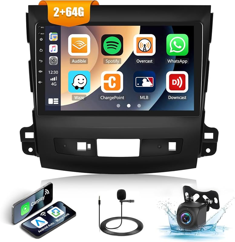2G+64G Car Stereo Radio for Mitsubishi Outlander 2006-2012 with Wireless CarPlay Android Auto GPS Navigation Head Unit 9" Touch Screen Android 13 Car Radio with WiFi Bluetooth FM RDS HD Backup Camera