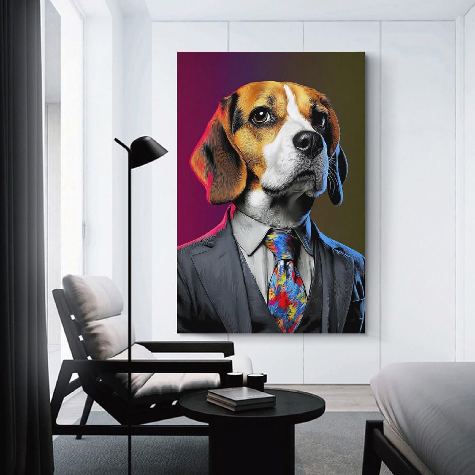 Junmoney Stylish Beagle in Suit Art Print -5 Canvas Wall Art 24x36inch(60x90cm), for Art Walls, Layered Displays Or Homes, Decorative Artwork with Flexible Styling