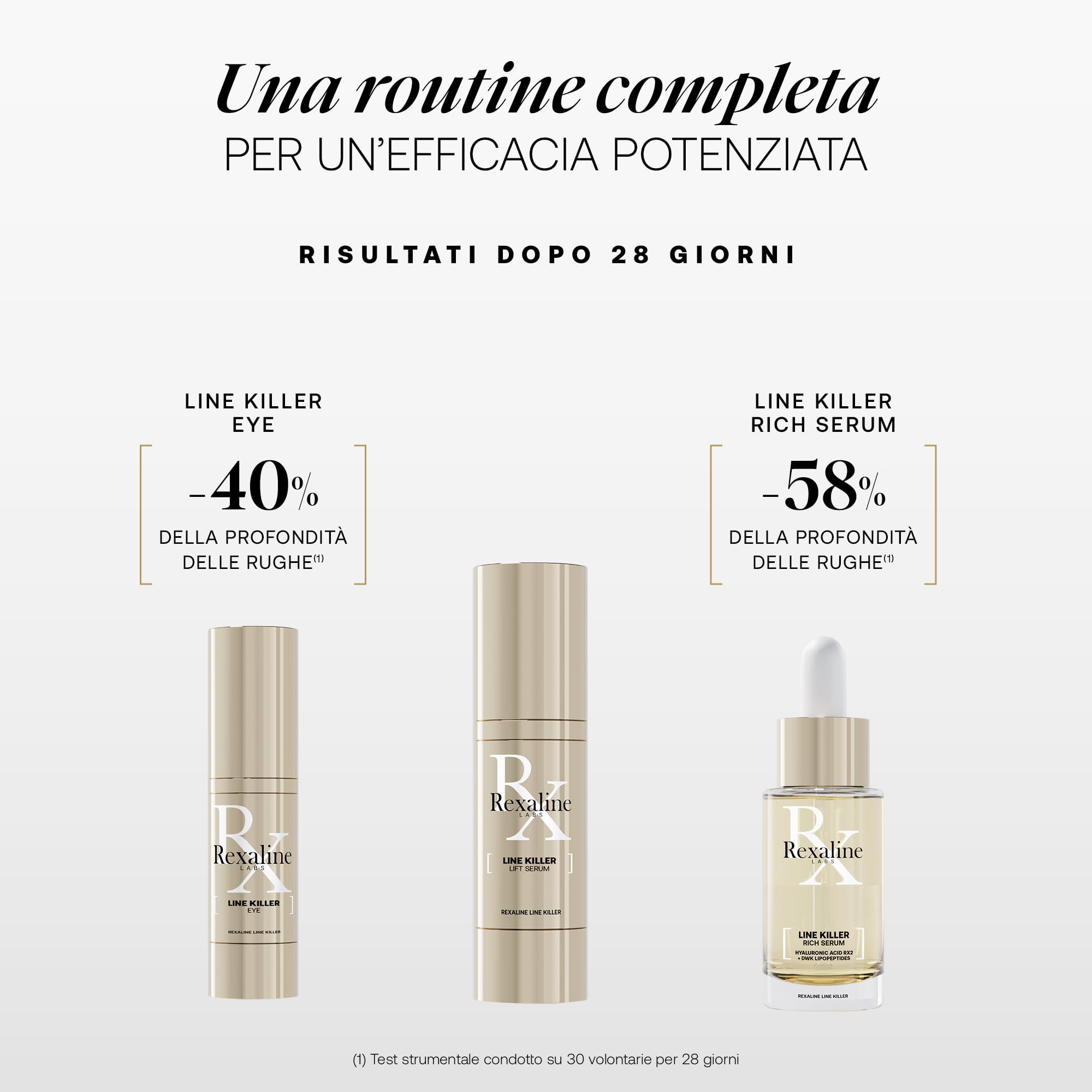 Rexaline Line Killer Lift Siero – Siero Viso Anti-Rughe Effetto Lifting – Acido Ialuronico RX2, Lipopeptidi DWK, Peonia & Peptidi – Ovale Ridefinito & Rughe Attenuate – 30 ml
