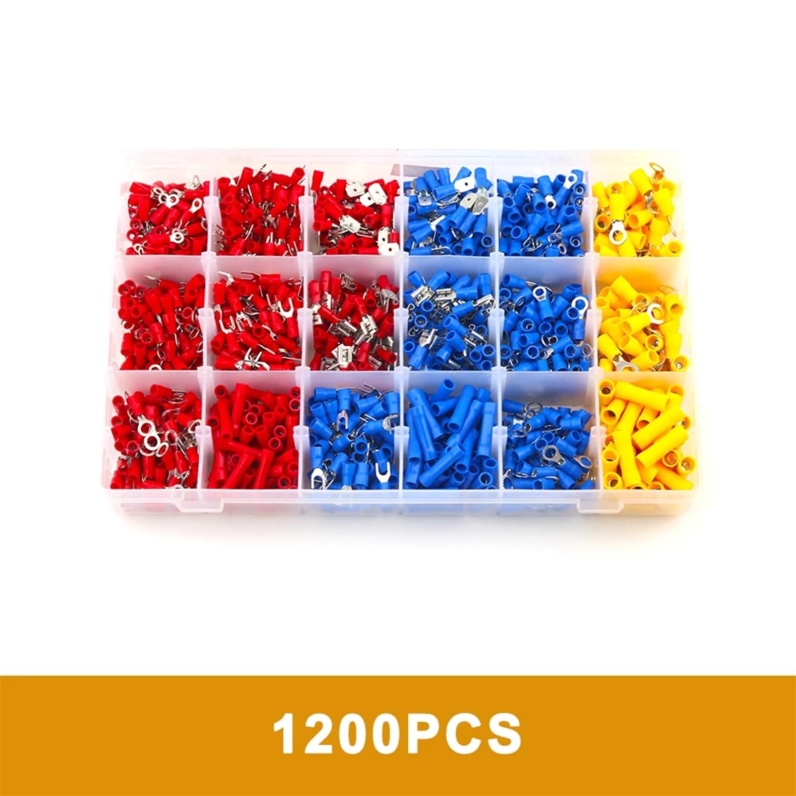 FWWQOE Assortiment de cosses à Pelle, connecteur de câble isolé, Fil électrique, sertissage, Anneau Bout à Bout, Fourchette, cosses, Kit roulé, 280/480/720/1200 pièces(1200Pcs)