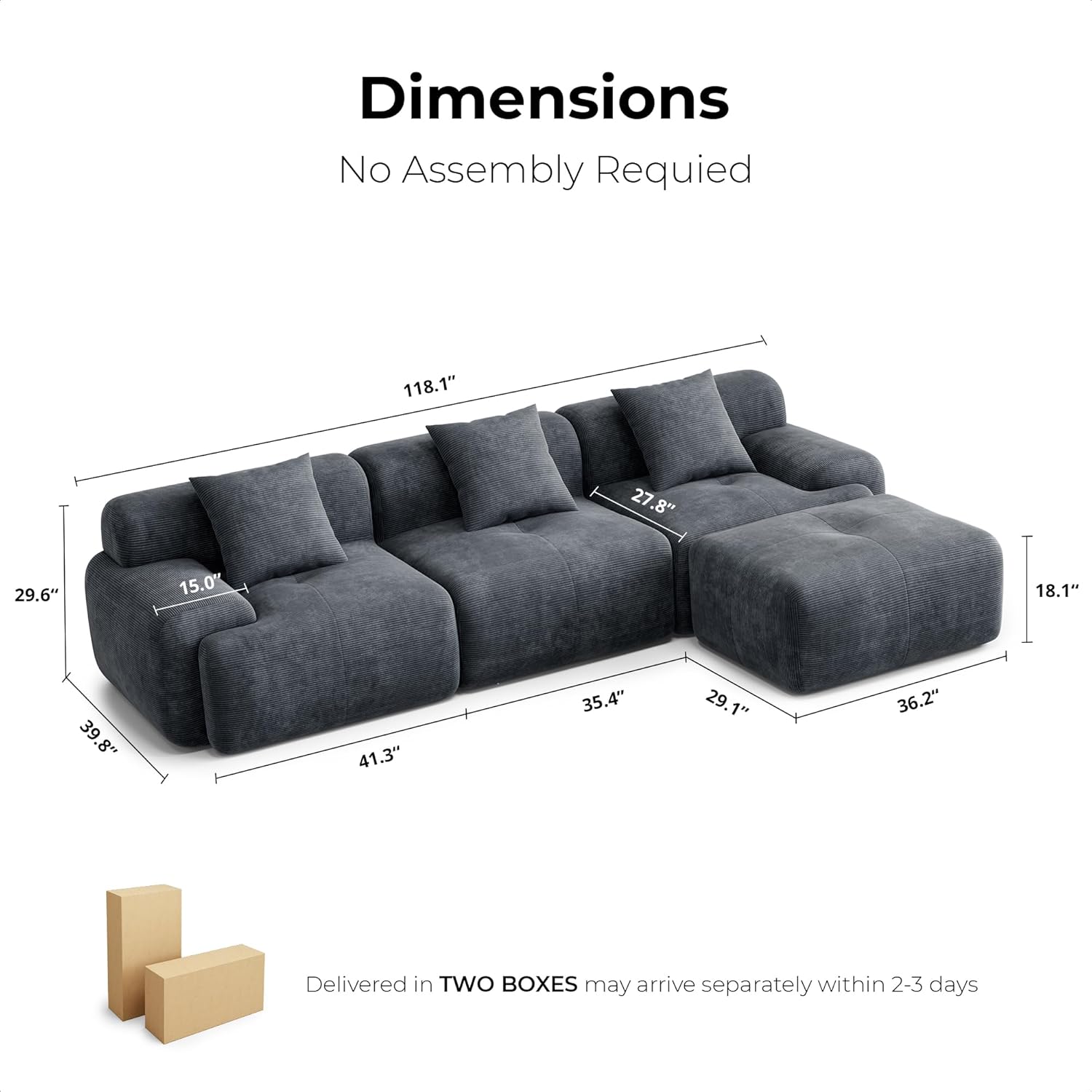 Transform Your Living Room with the LIKIMIO 118" Modern L-Shaped Sectional Sofa
